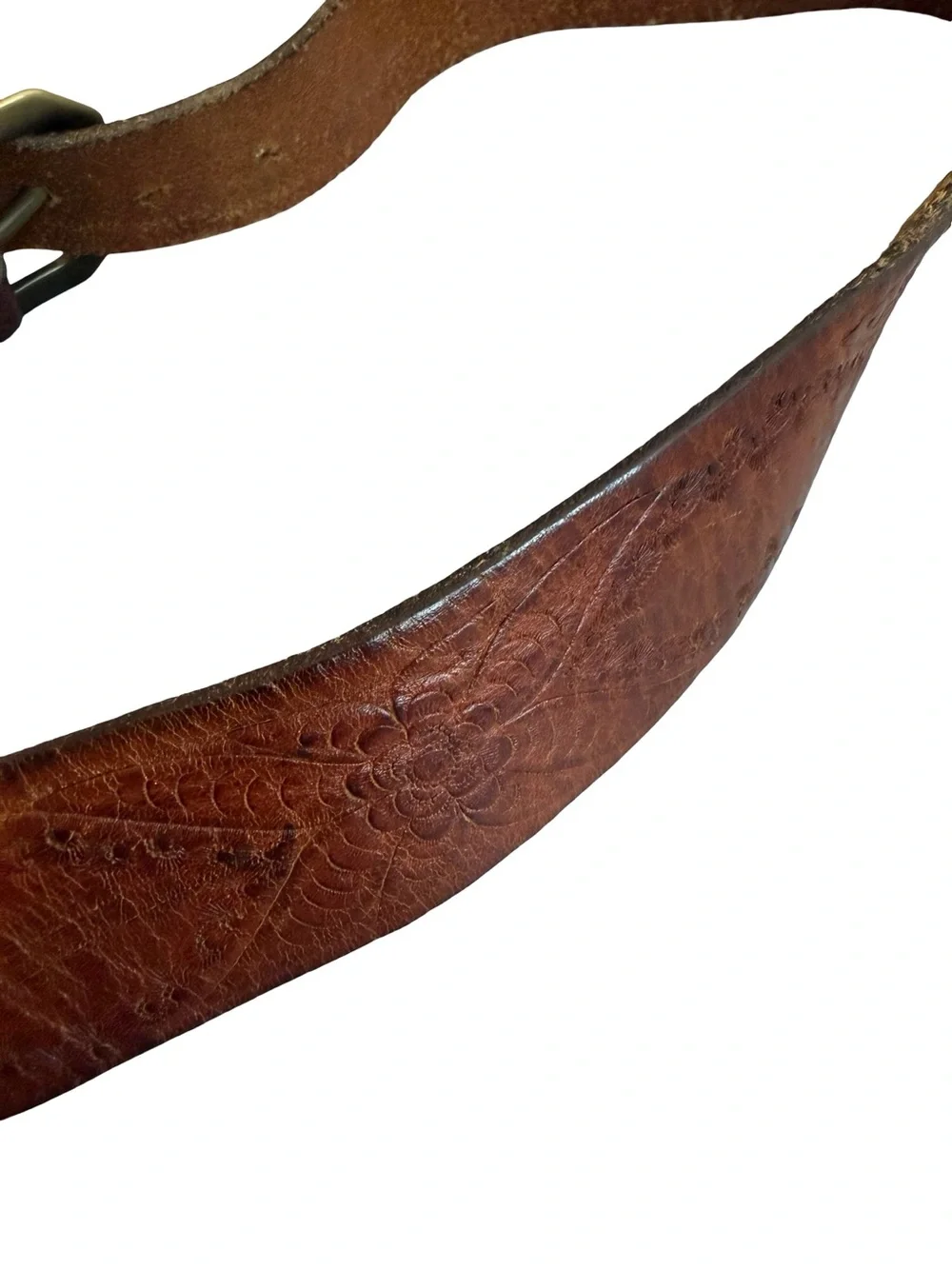 Old Stud Handmade Brown Leather Belt Embossed Floral Stamped Unique Everyday